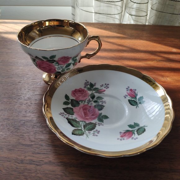 Rosina Gilt Tea Cup, England Gold Gilded Pink Roses, VTG Bone China - Picture 3 of 14